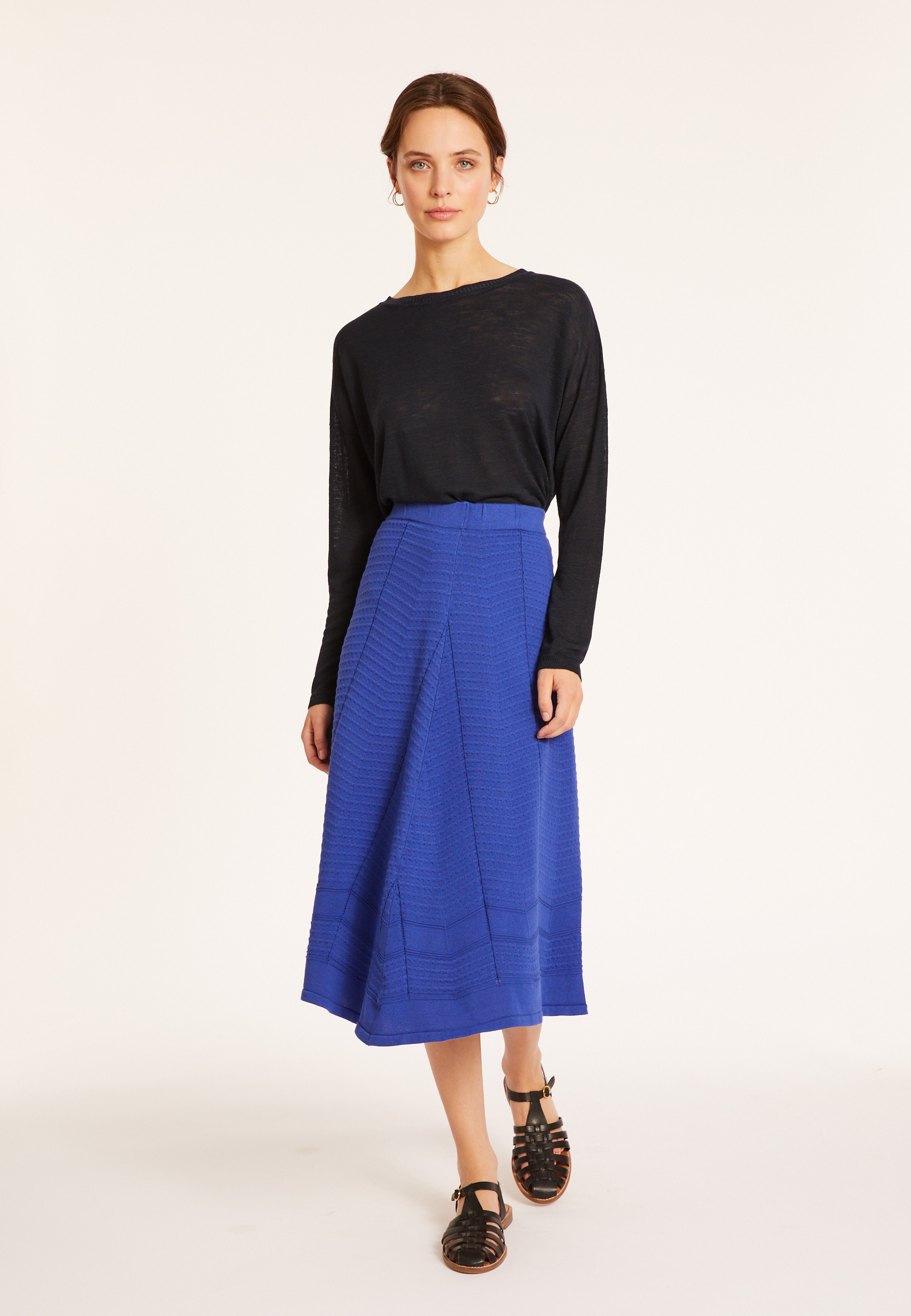 T-shirt en lin flammé boutonné dos - Polly 8040 - 05 Bleu marine