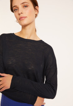 Flamed linen t-shirt with long sleeves and back buttons - Polly