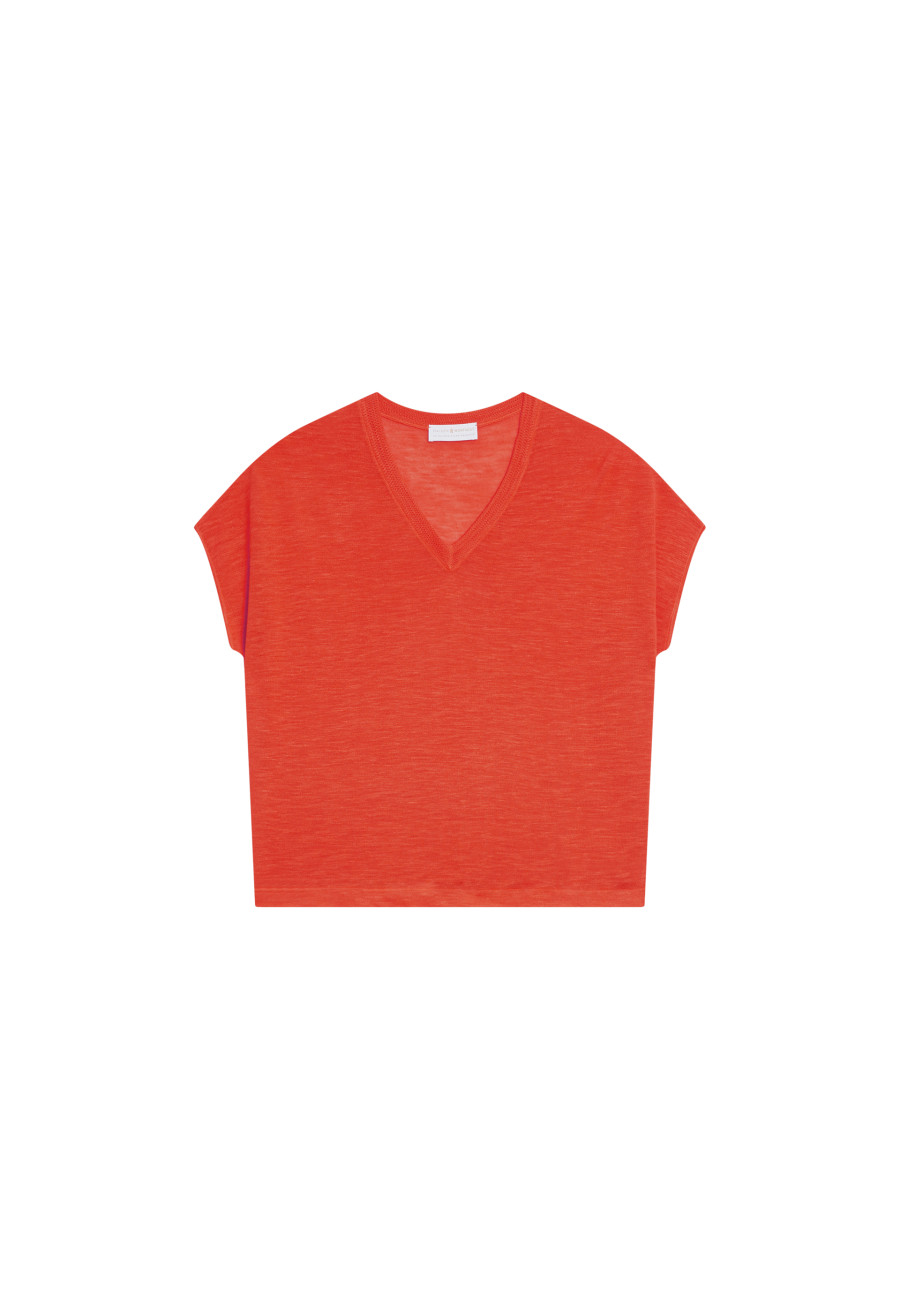 Flamed linen V-neck loose T-shirt - Marra