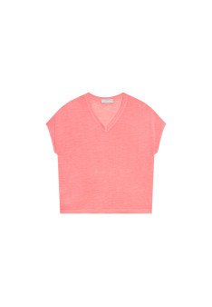 Flamed linen V-neck loose T-shirt - Marra