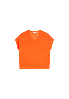 Flamed linen V-neck loose T-shirt - Marra