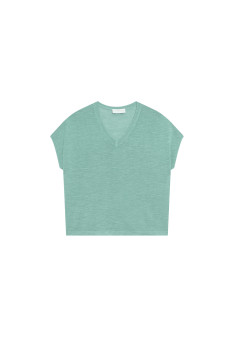 Flamed linen V-neck loose T-shirt - Marra