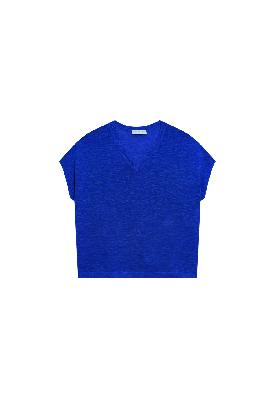 Flamed linen V-neck loose T-shirt - Marra