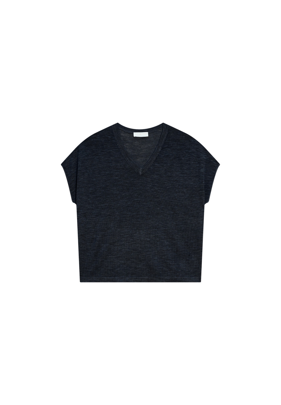 Flamed linen V-neck loose T-shirt - Marra