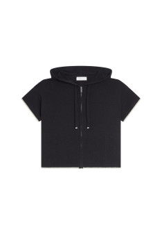 Sweat zippé manches courtes en coton brossé - Mackenzie