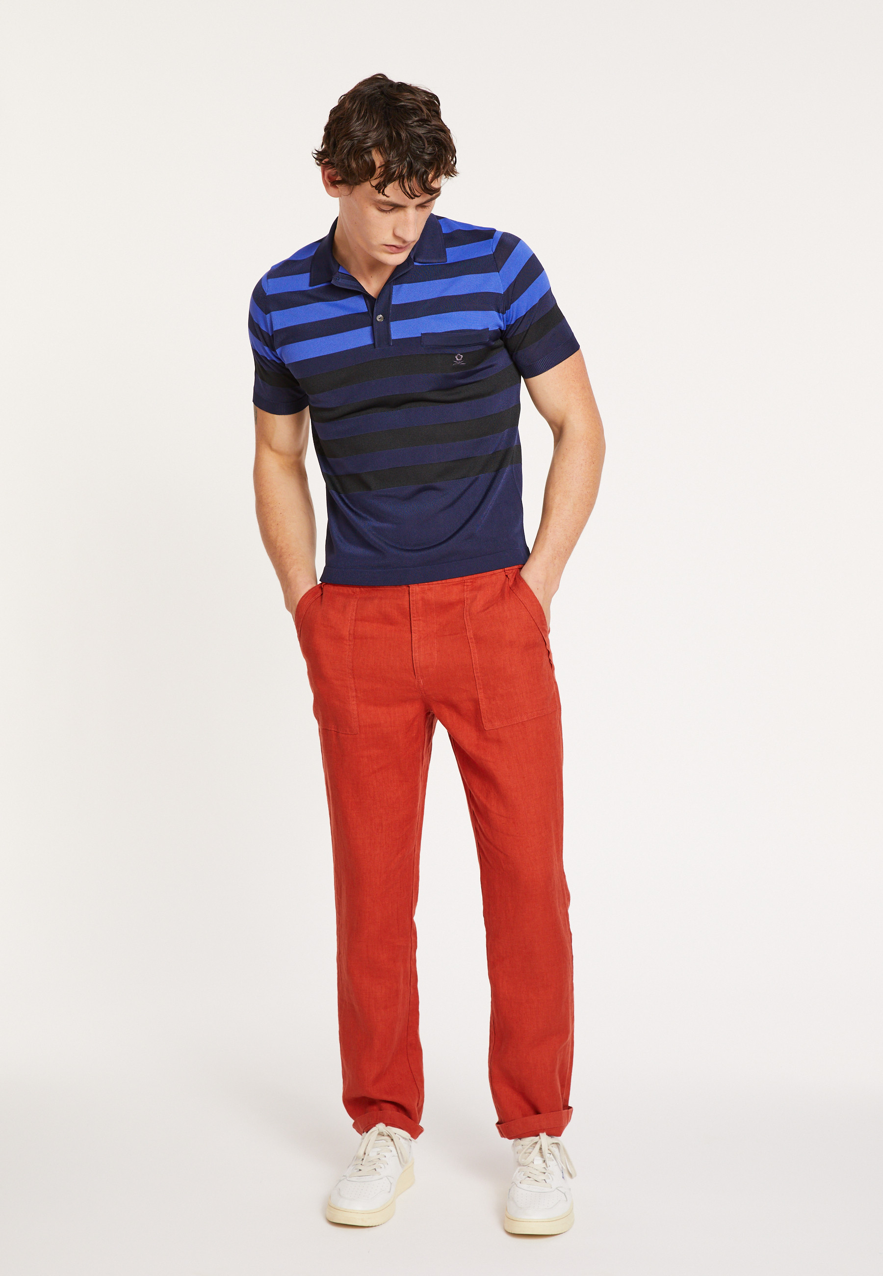 Polo Fil Lumière à rayures - Frederico 0823 - 05 Bleu marine