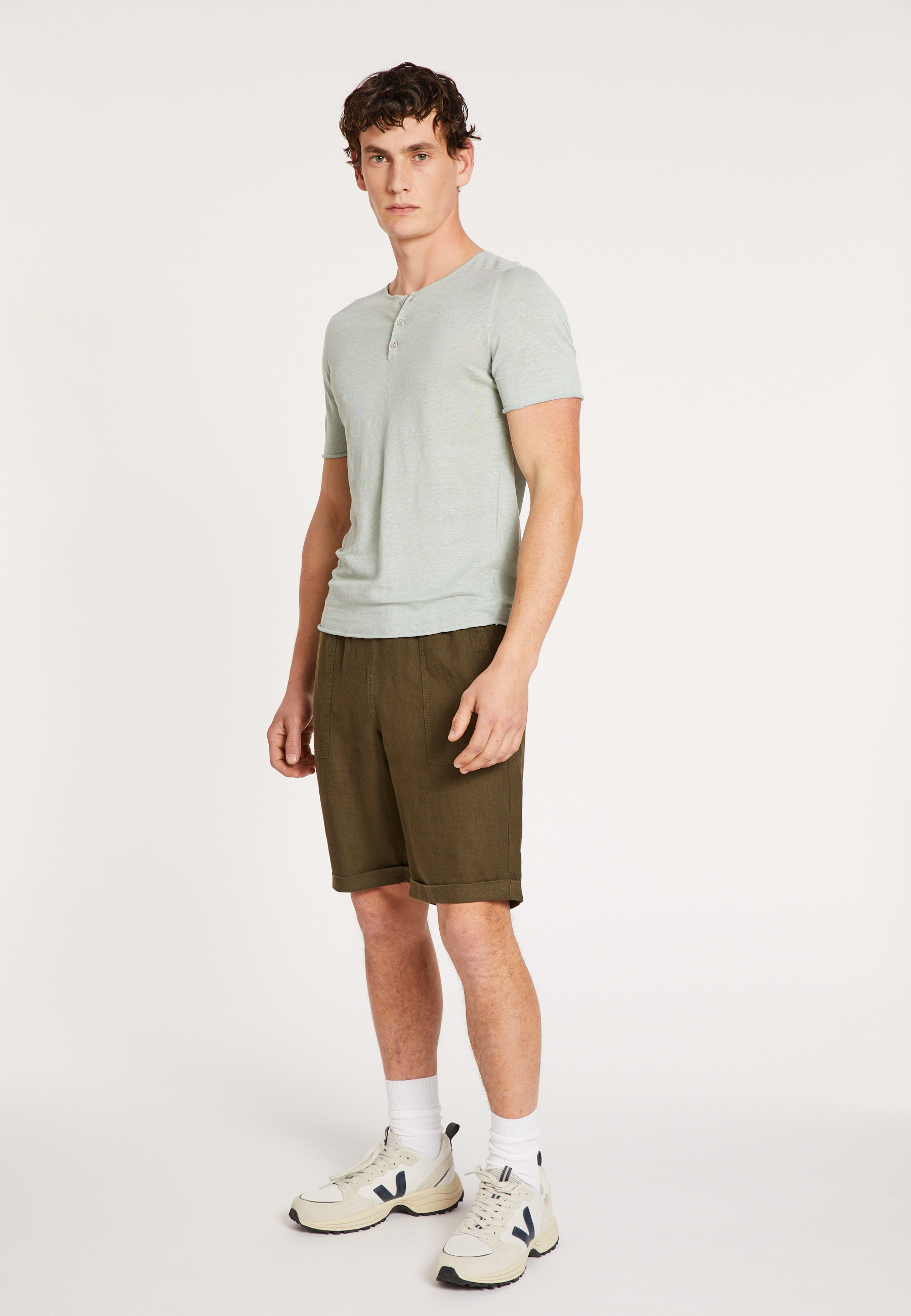 T-shirt col boutonné en lin - Leonce 6451 - 23 Vert clair