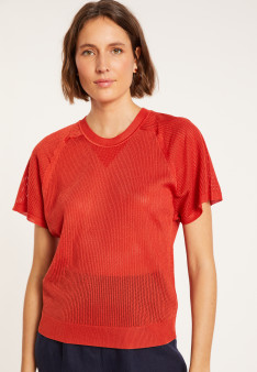 T-shirt à côtes en Fil Lumière - Malory 8081 - 20 Rouge foncé