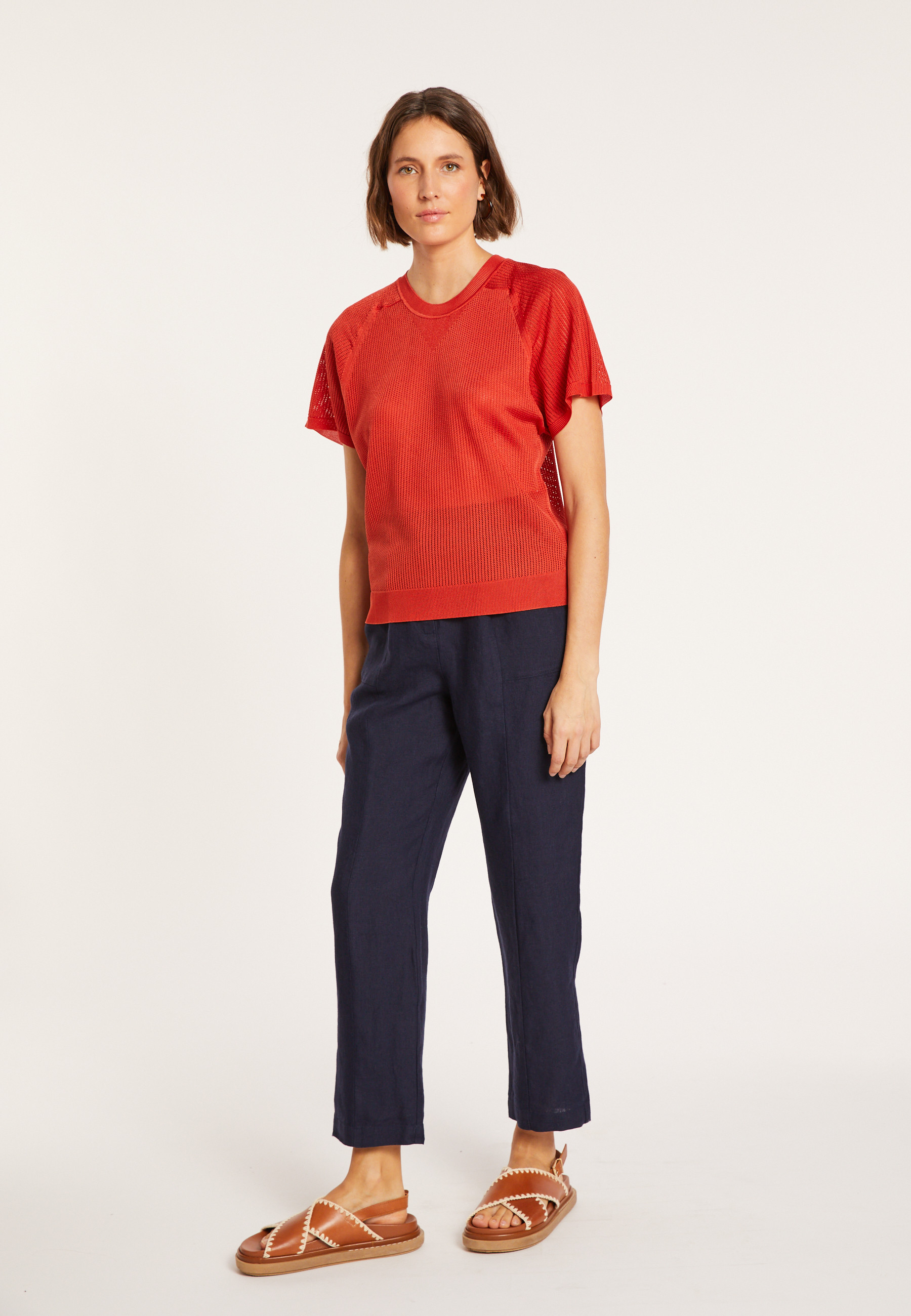 T-shirt à côtes en Fil Lumière - Malory 8081 - 20 Rouge foncé