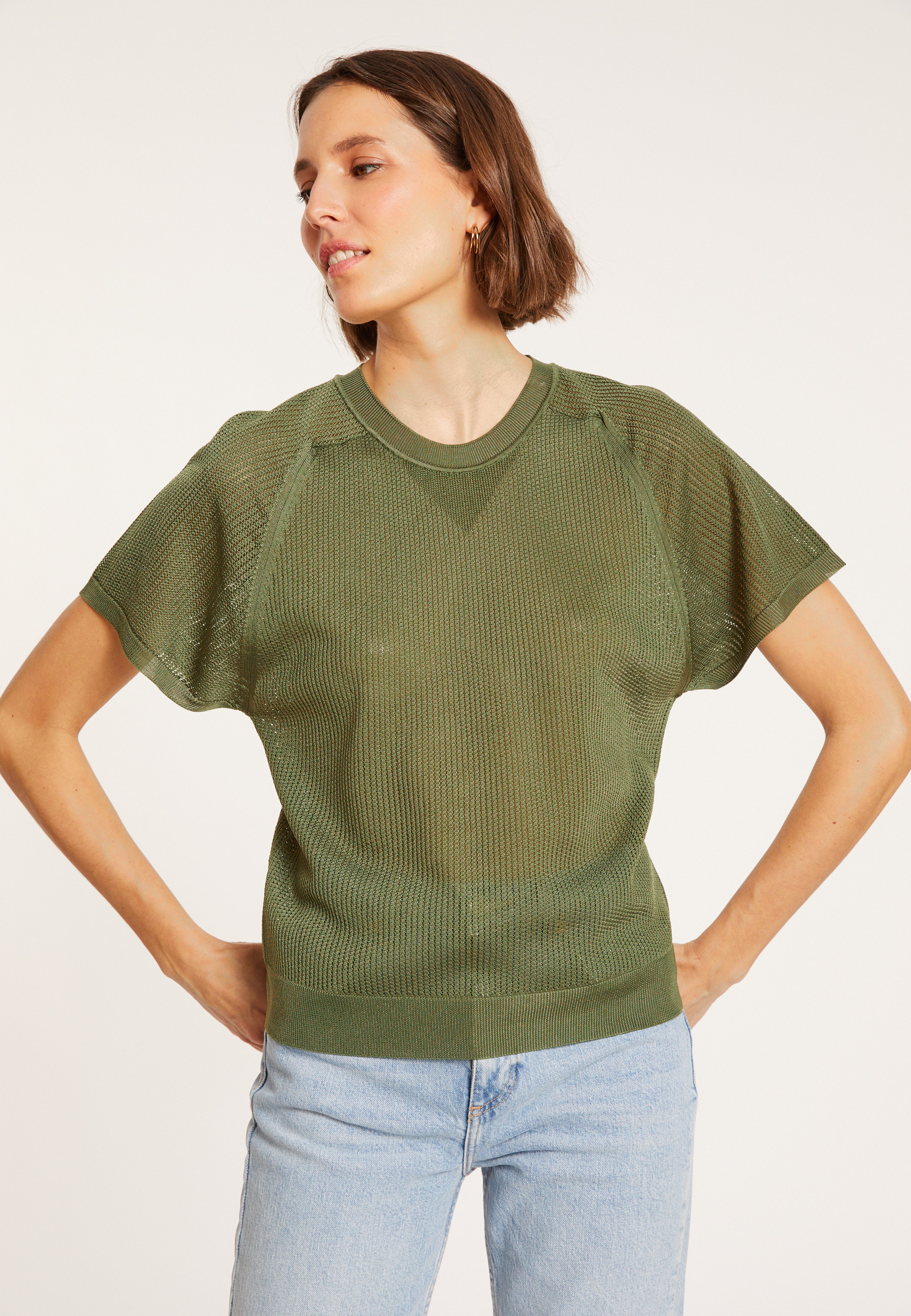 T-shirt à côtes en Fil Lumière - Malory 8051 - 83 Kaki