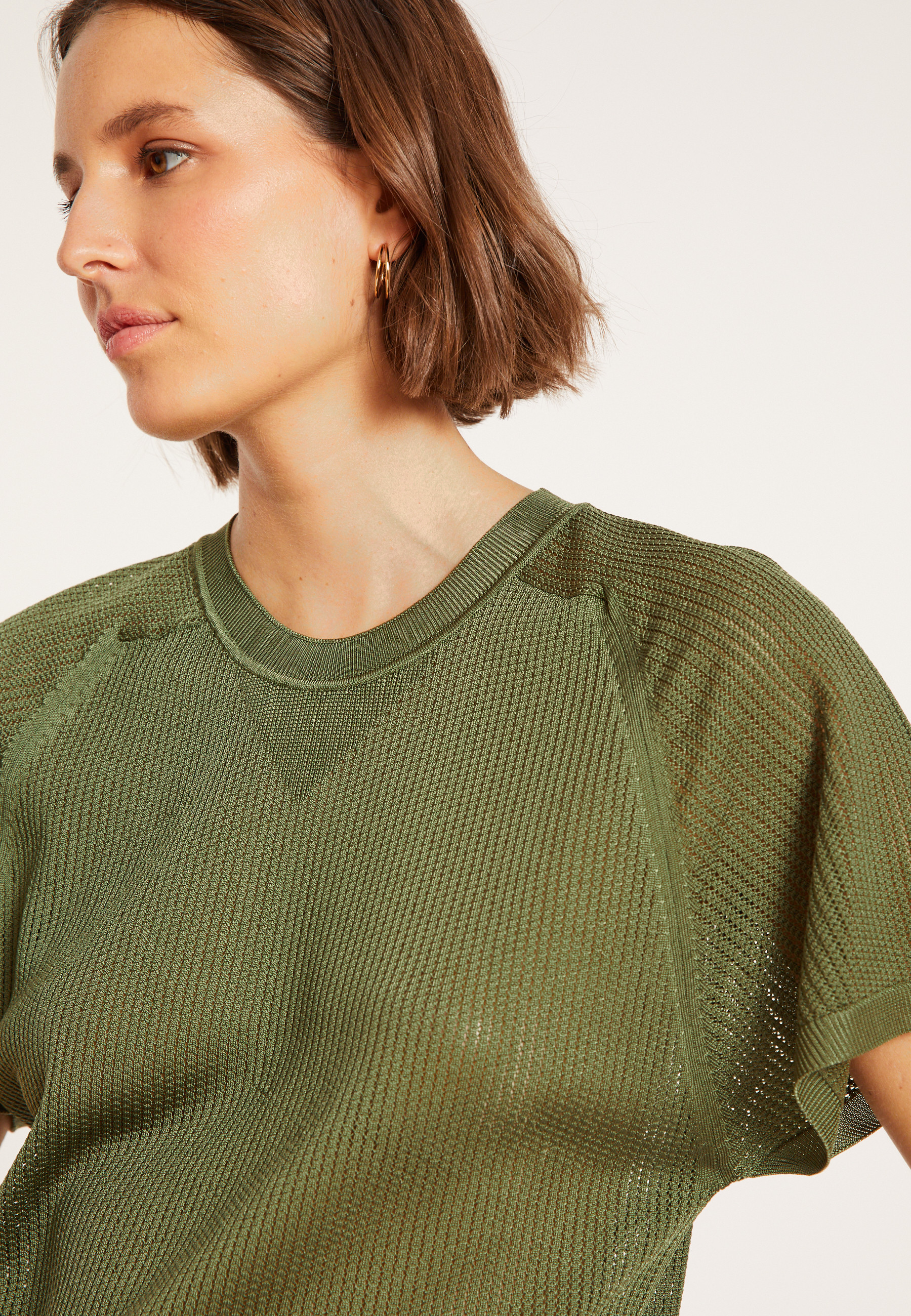 T-shirt à côtes en Fil Lumière - Malory 8051 - 83 Kaki