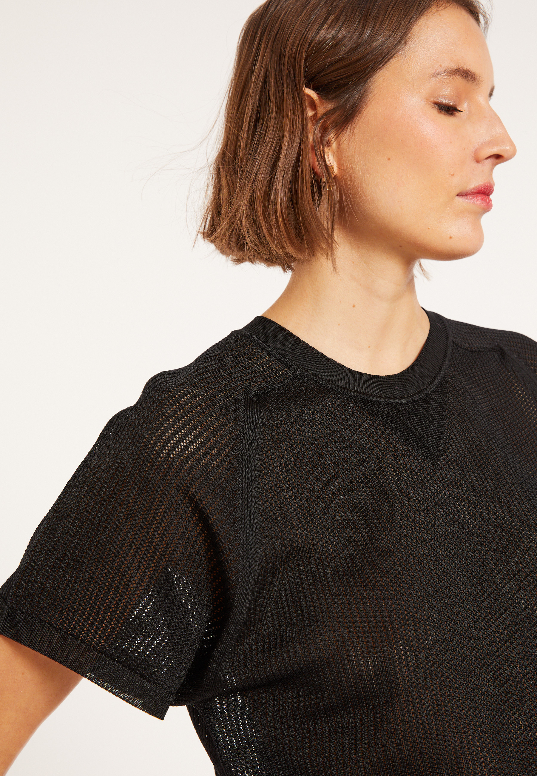 T-shirt à côtes en Fil Lumière - Malory 8010 - 01 Noir