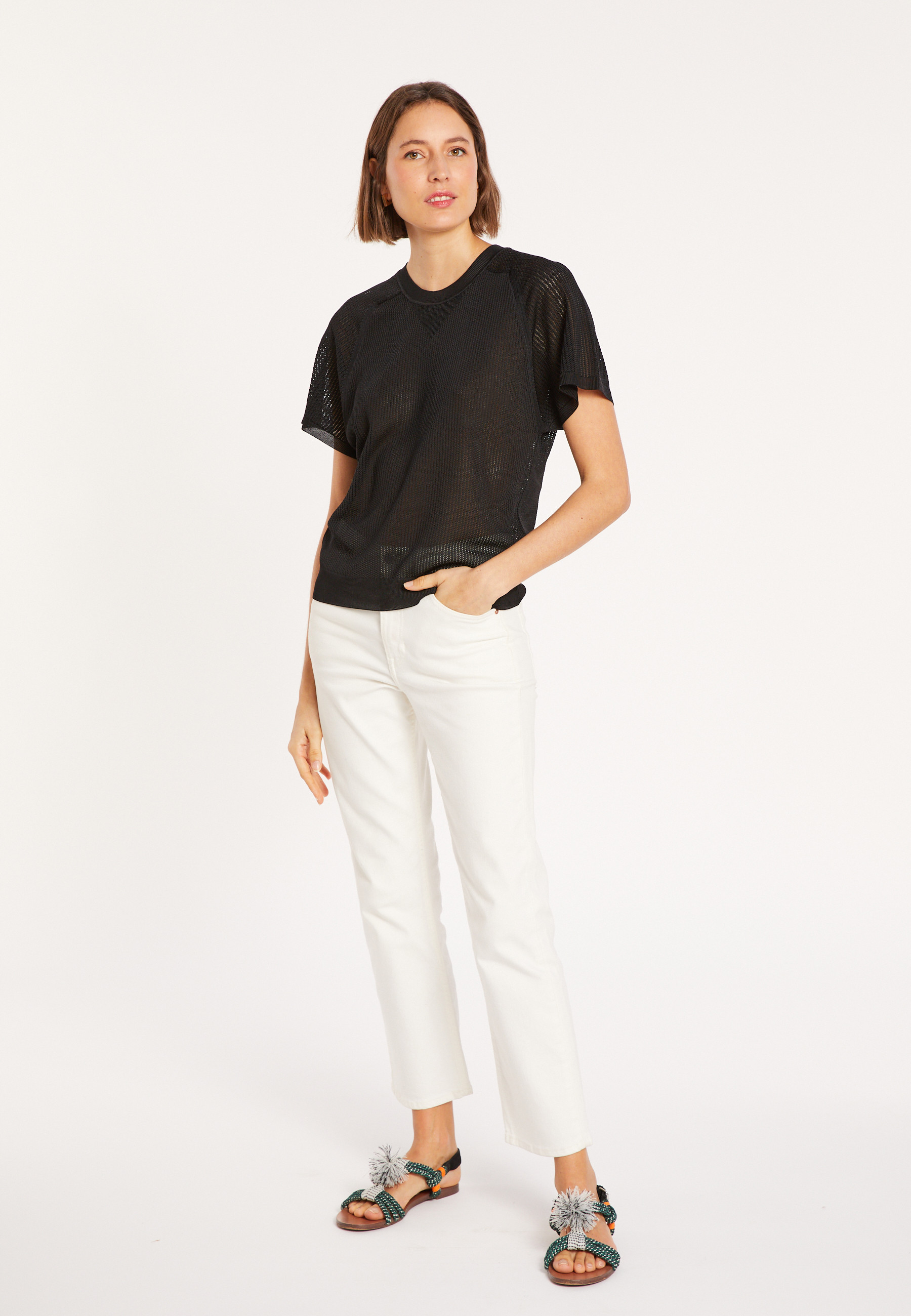 T-shirt à côtes en Fil Lumière - Malory 8010 - 01 Noir