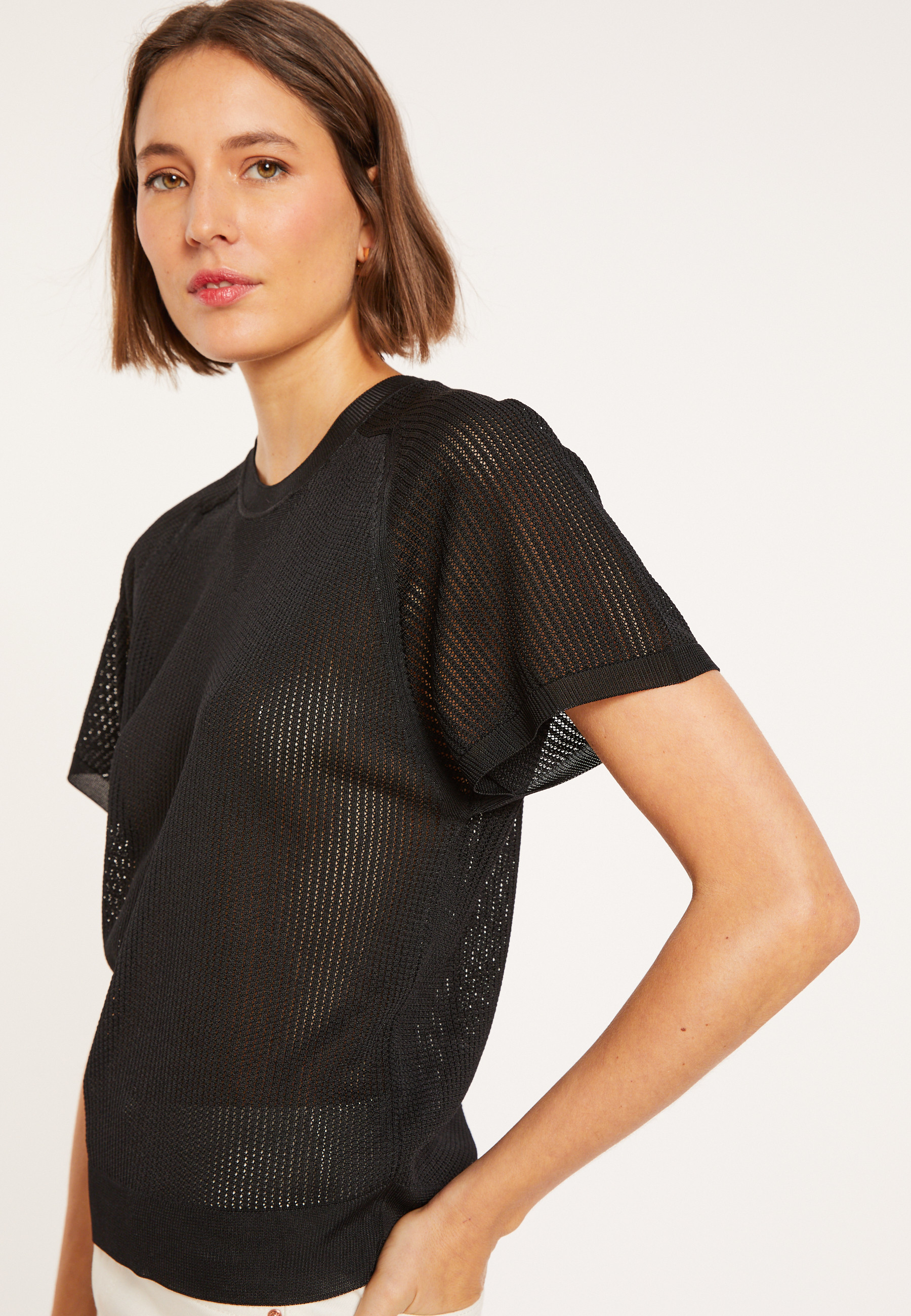 T-shirt à côtes en Fil Lumière - Malory 8010 - 01 Noir