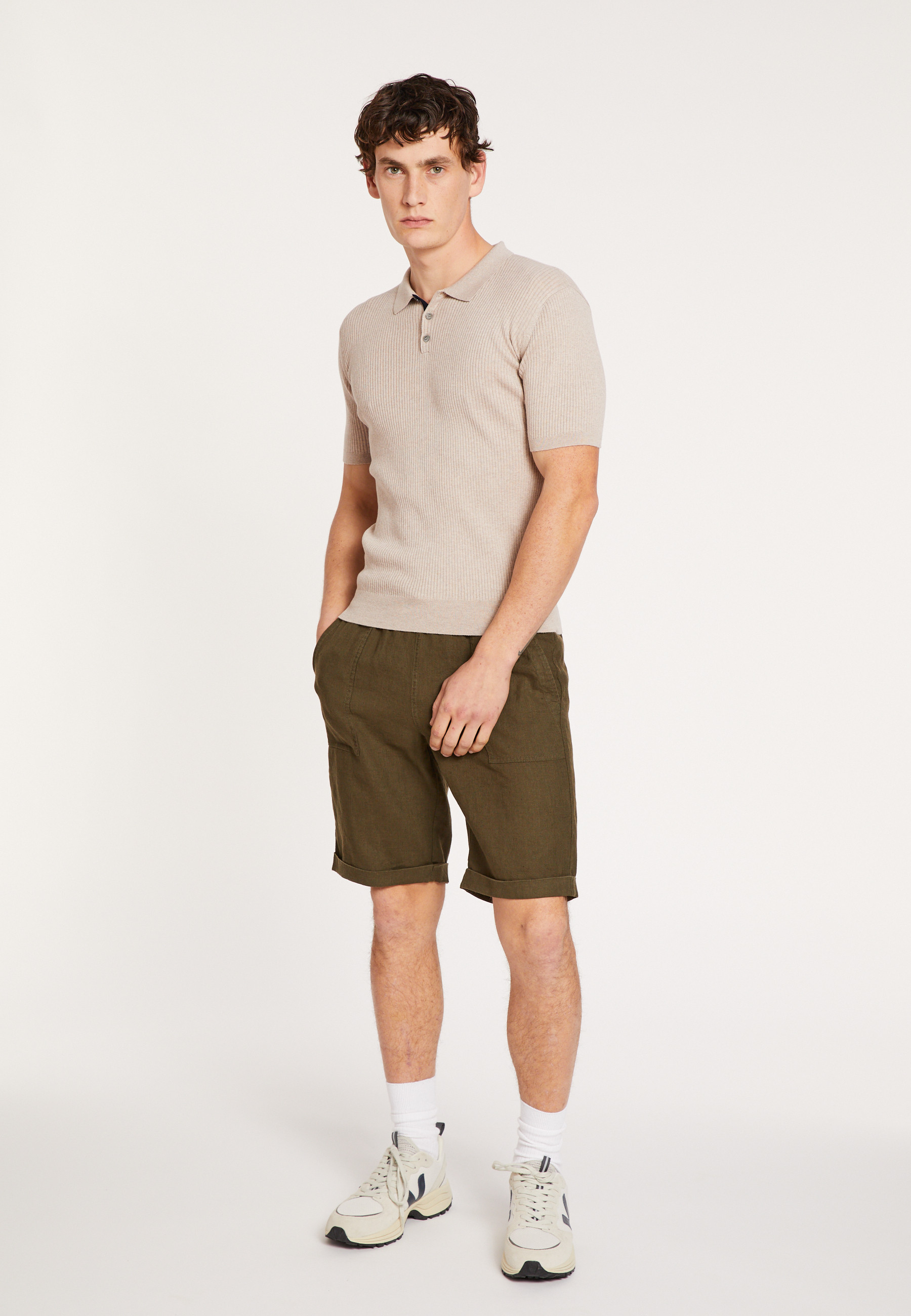  	Polo en coton et laine - Lou 7104 dune/marine - 13 Beige moyen