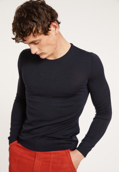 Pull col rond en laine mérinos - Bardem 6840 - 05 Bleu marine