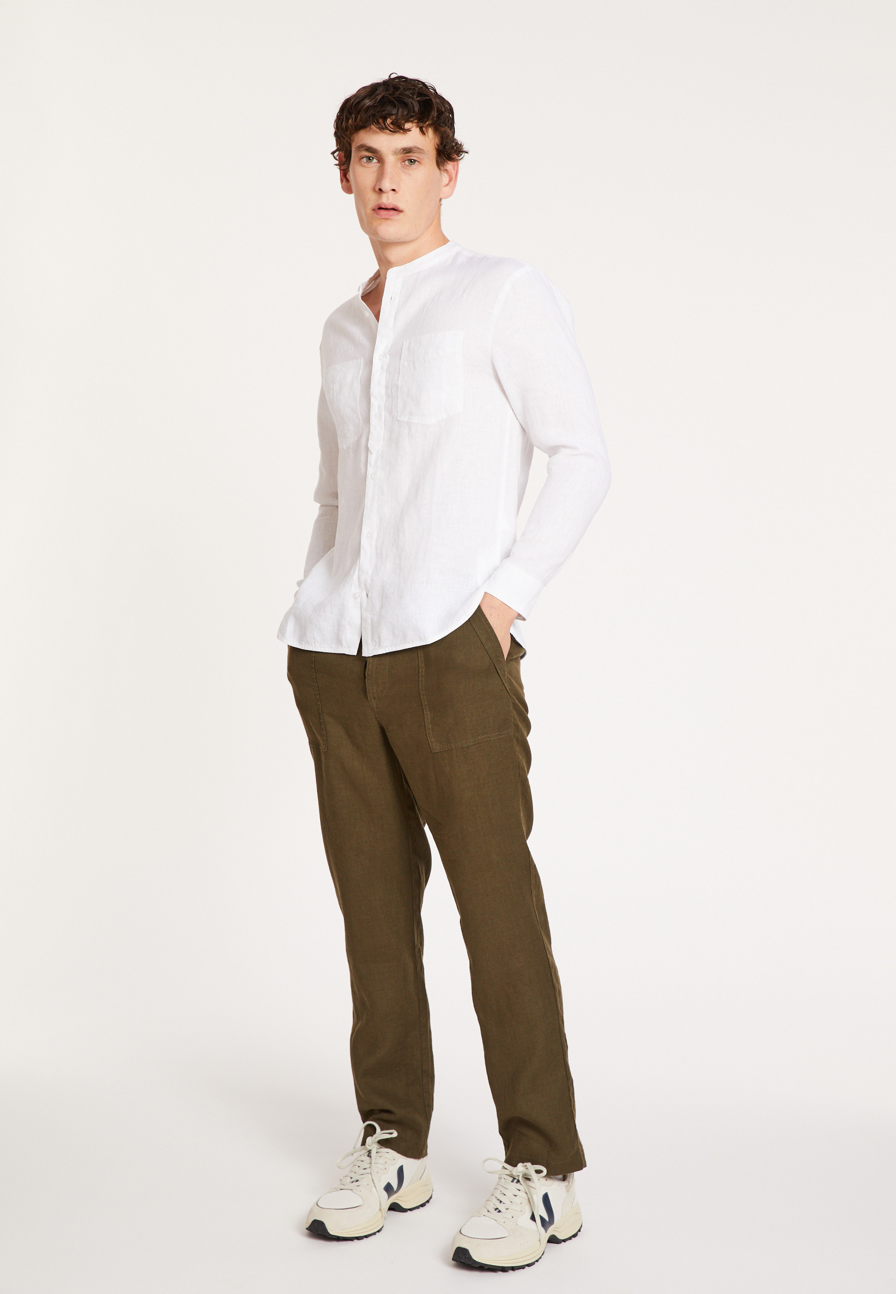Chemise en lin col tunisien - Dean 8001 ecru - 02 Blanc