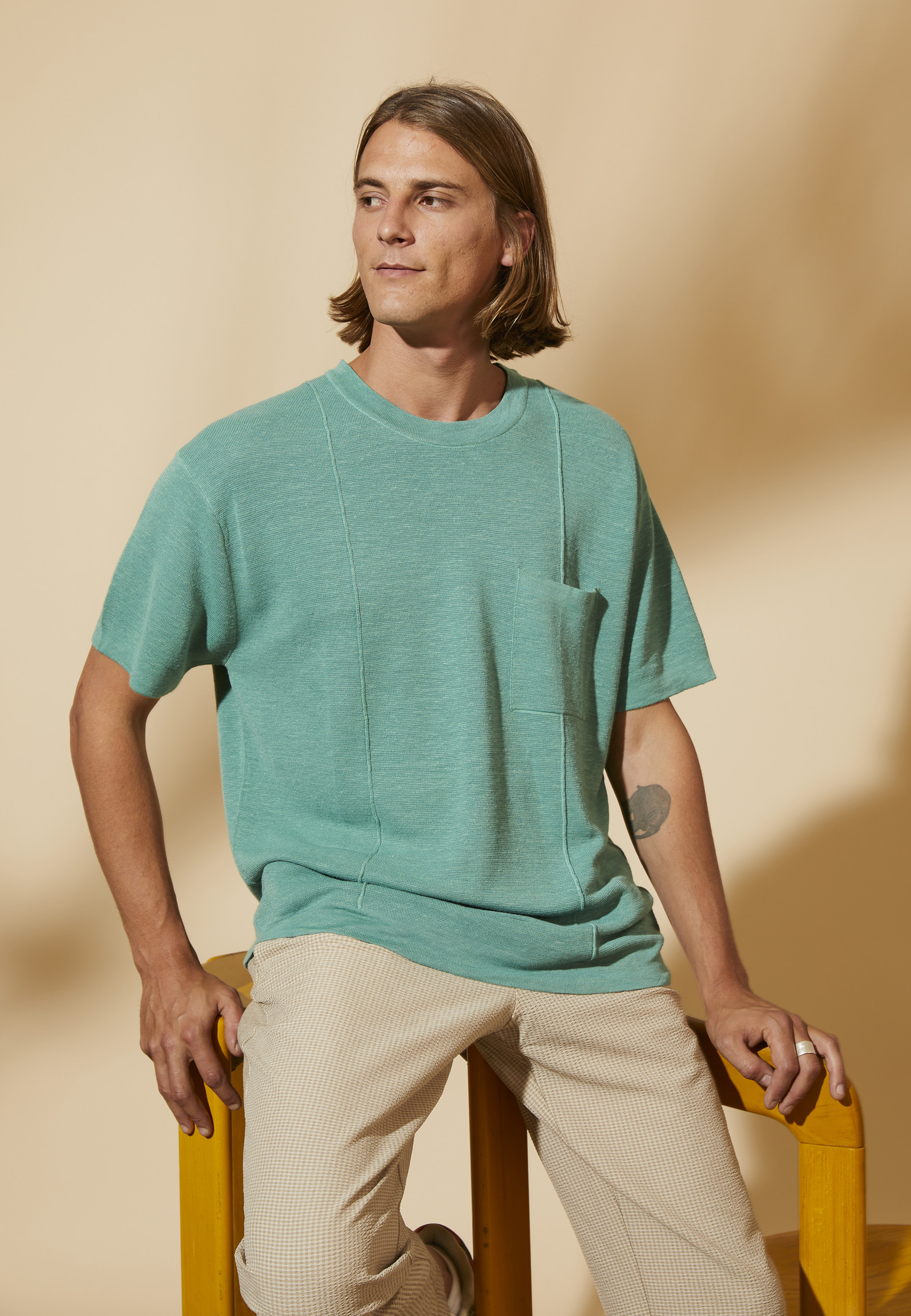 T-shirt ample en lin flammé - Deon 8052 jade - 94 Vert amande