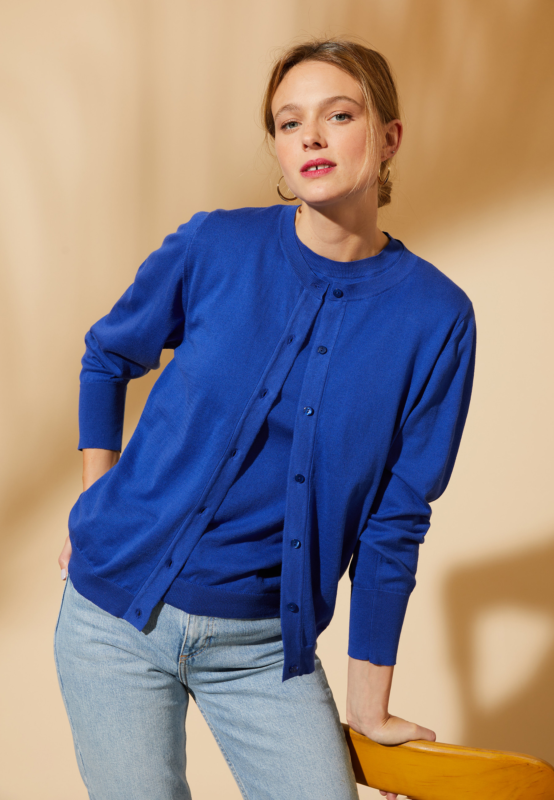 Cotton round neck cardigan - Manel