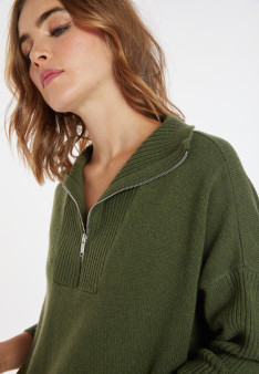 Long zip-neck sweater in wool and cashmere - Charlotte