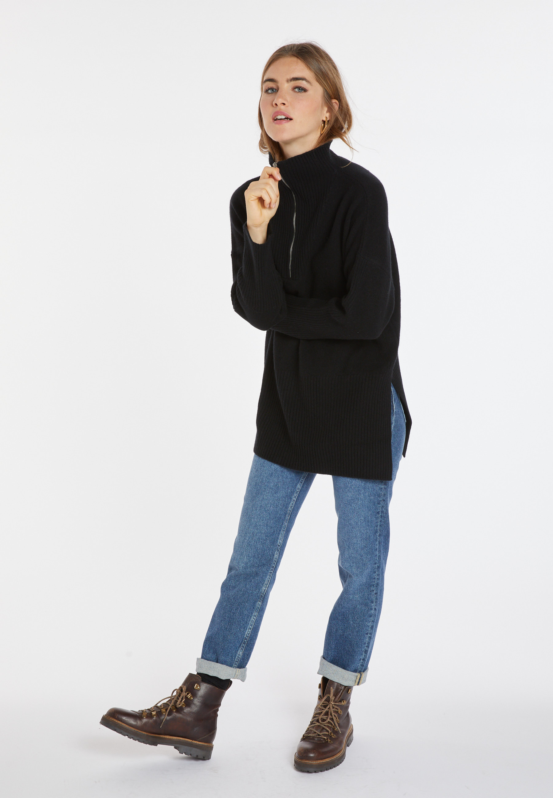 Long zip-neck sweater in wool and cashmere - Charlotte