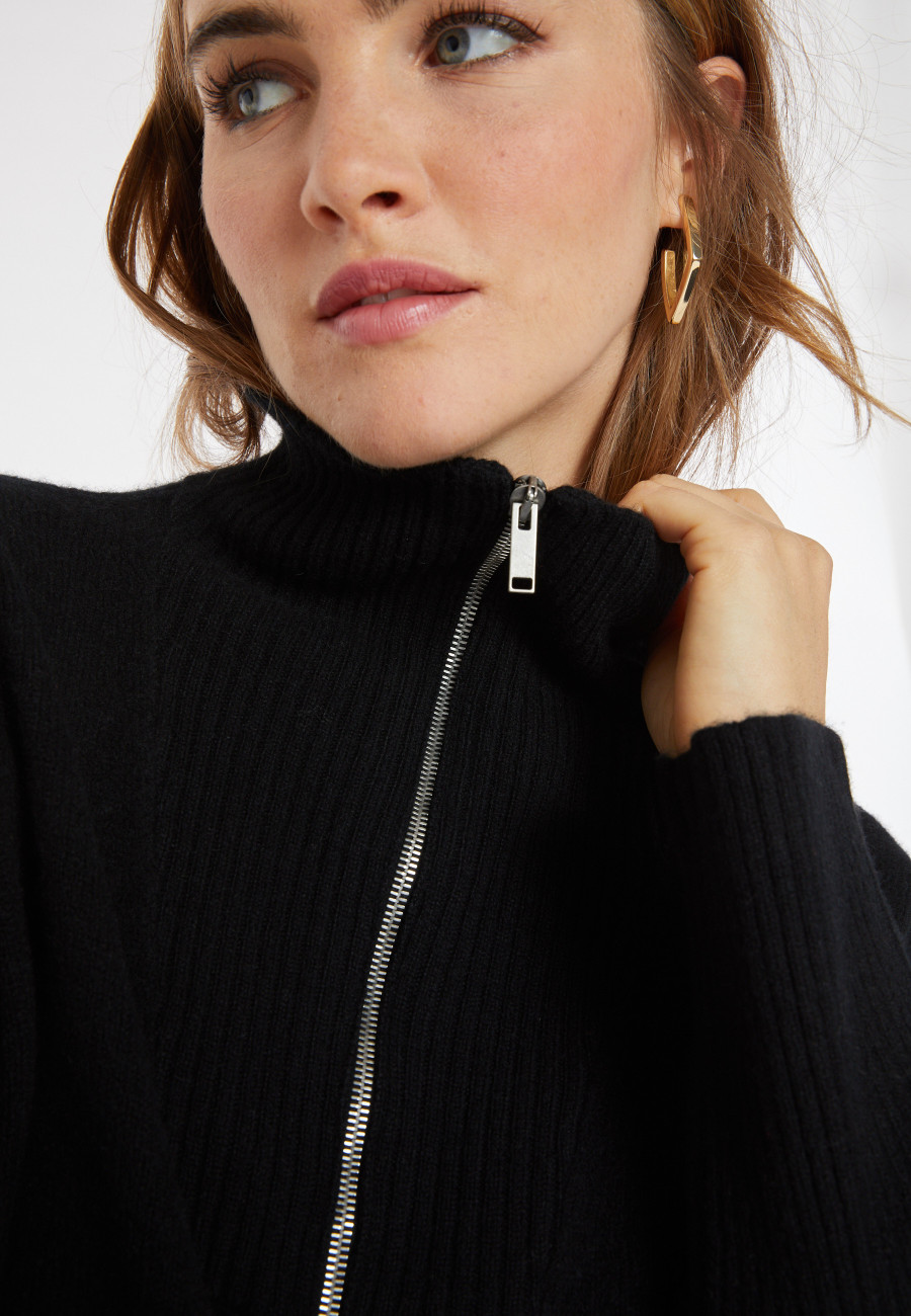 Long zip-neck sweater in wool and cashmere - Charlotte