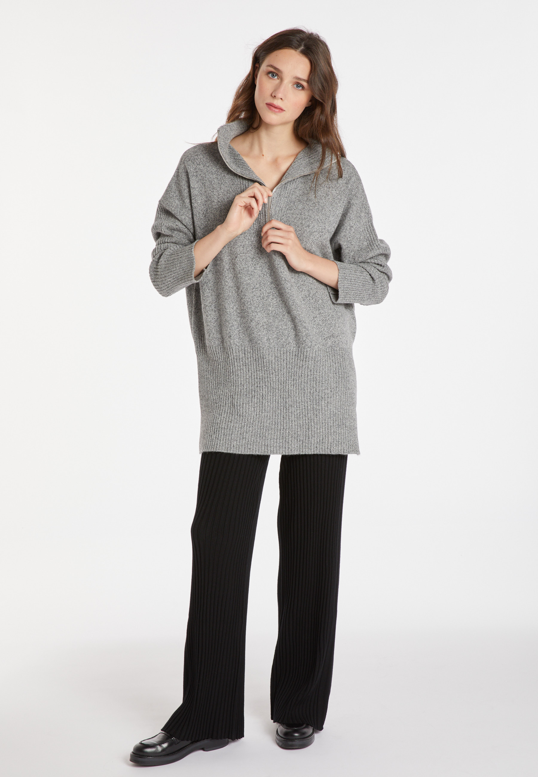 Long zip-neck sweater in wool and cashmere - Charlotte