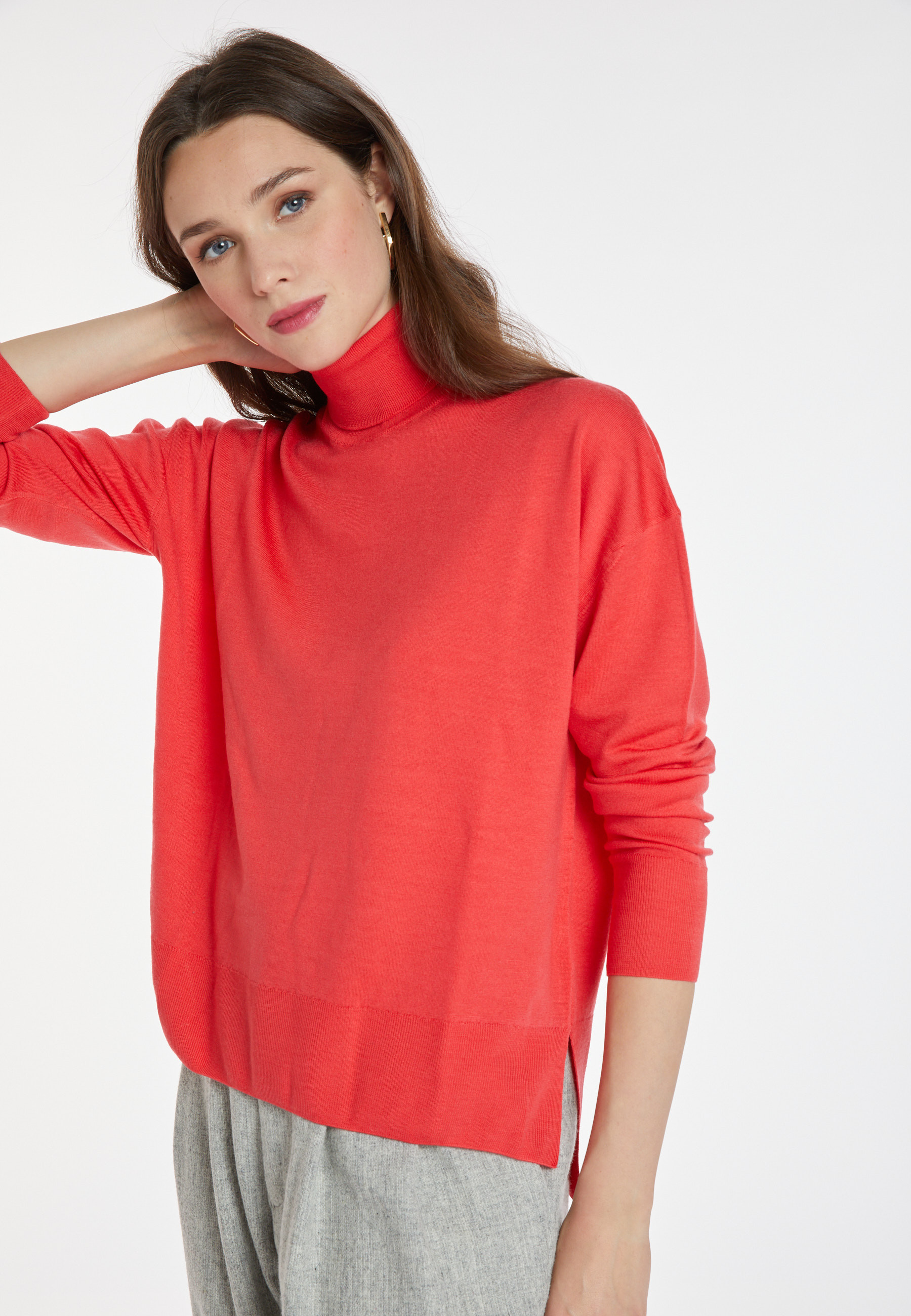Slit turtleneck sweater in merino wool - Amy