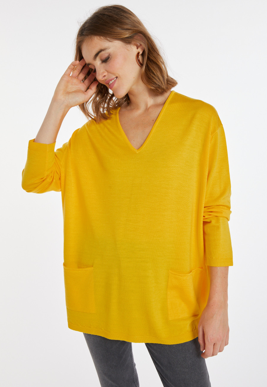 Pull col V à poches laine mérinos - Albertine