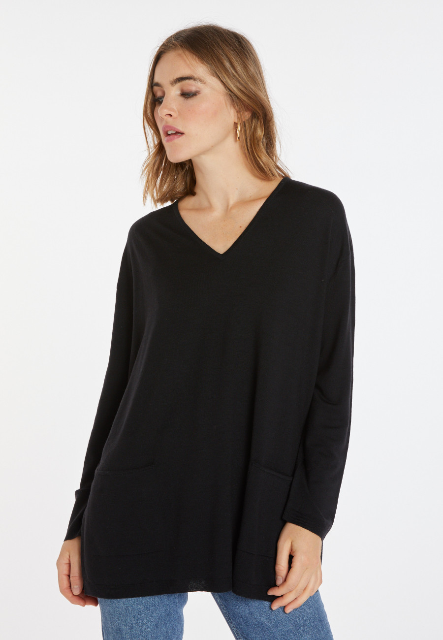 Loose-fitting merino wool sweater with pockets - Albertine