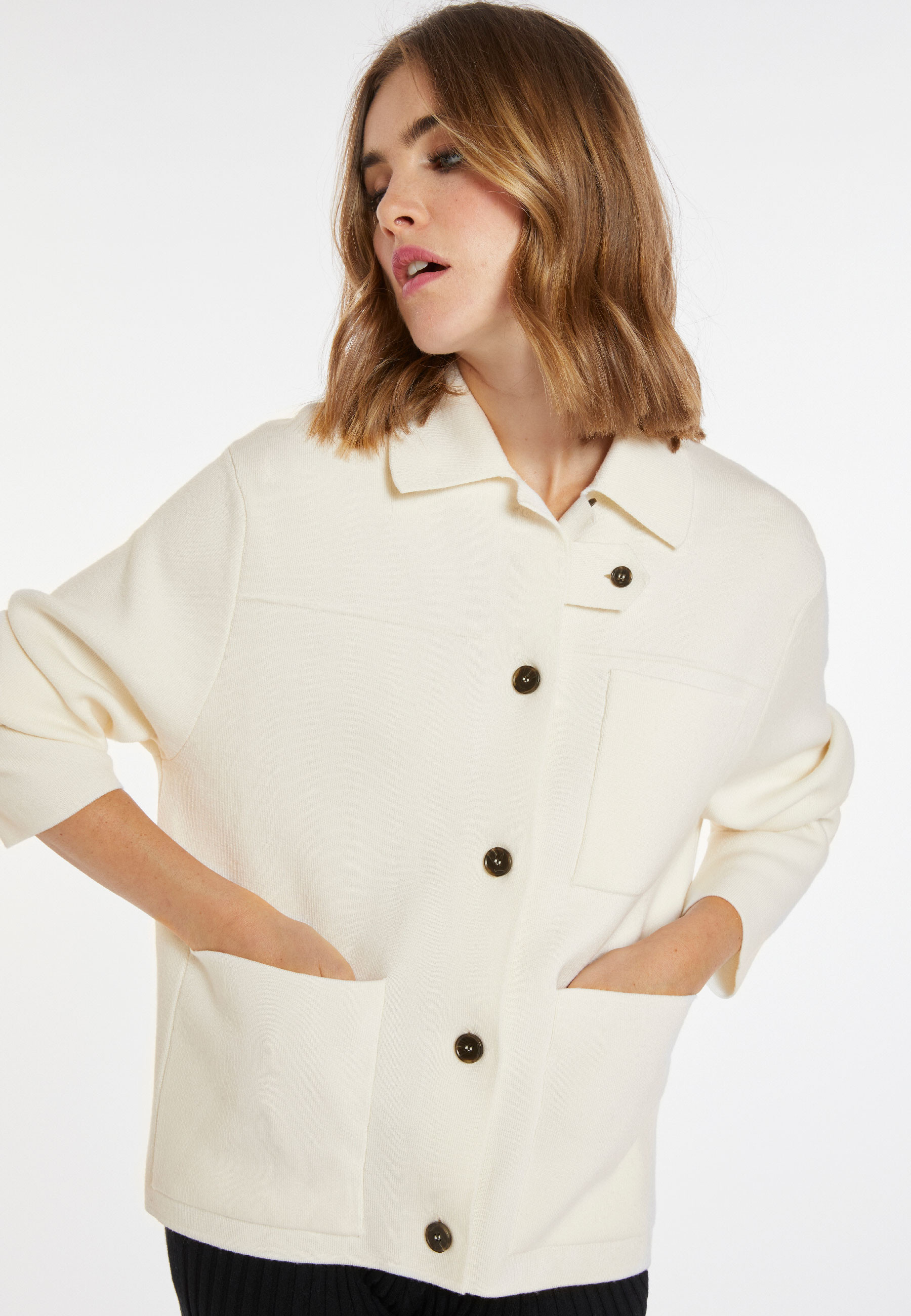 Merino wool jacket with buttons and pockets - Coline