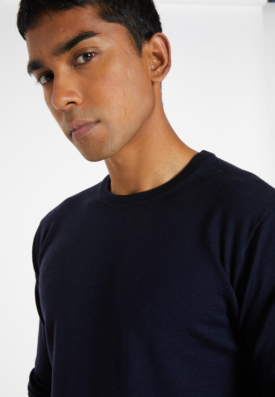 Crew neck sweater with logo in merino wool - Eddie