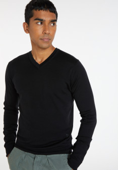 V-neck sweater with logo in merino wool - Elmo