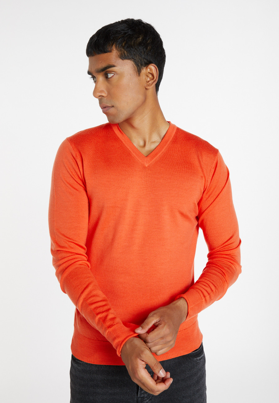 V-neck jumper in merino wool - Elmo
