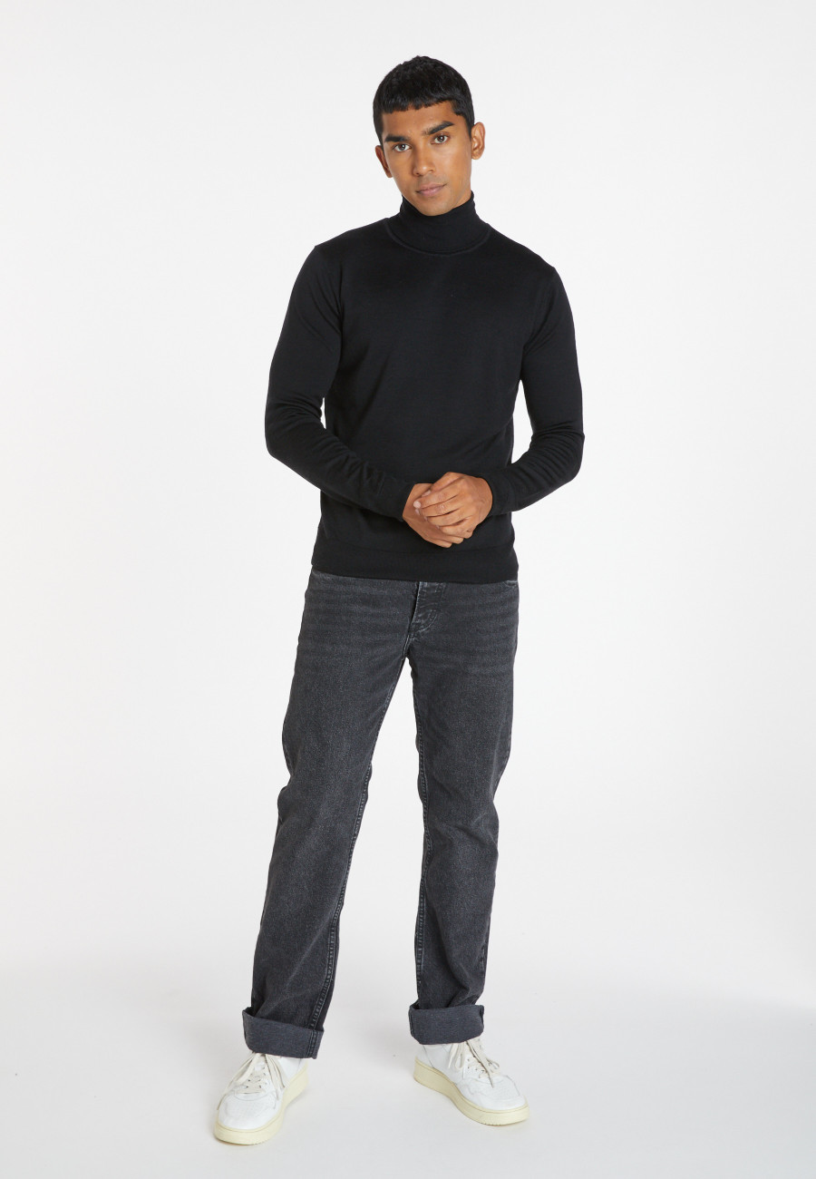 Turtleneck sweater with logo in merino wool - Enzo