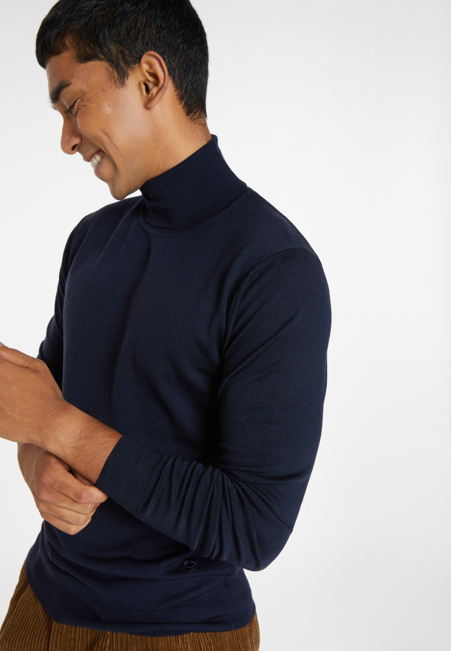 Turtleneck sweater with logo in merino wool - Enzo