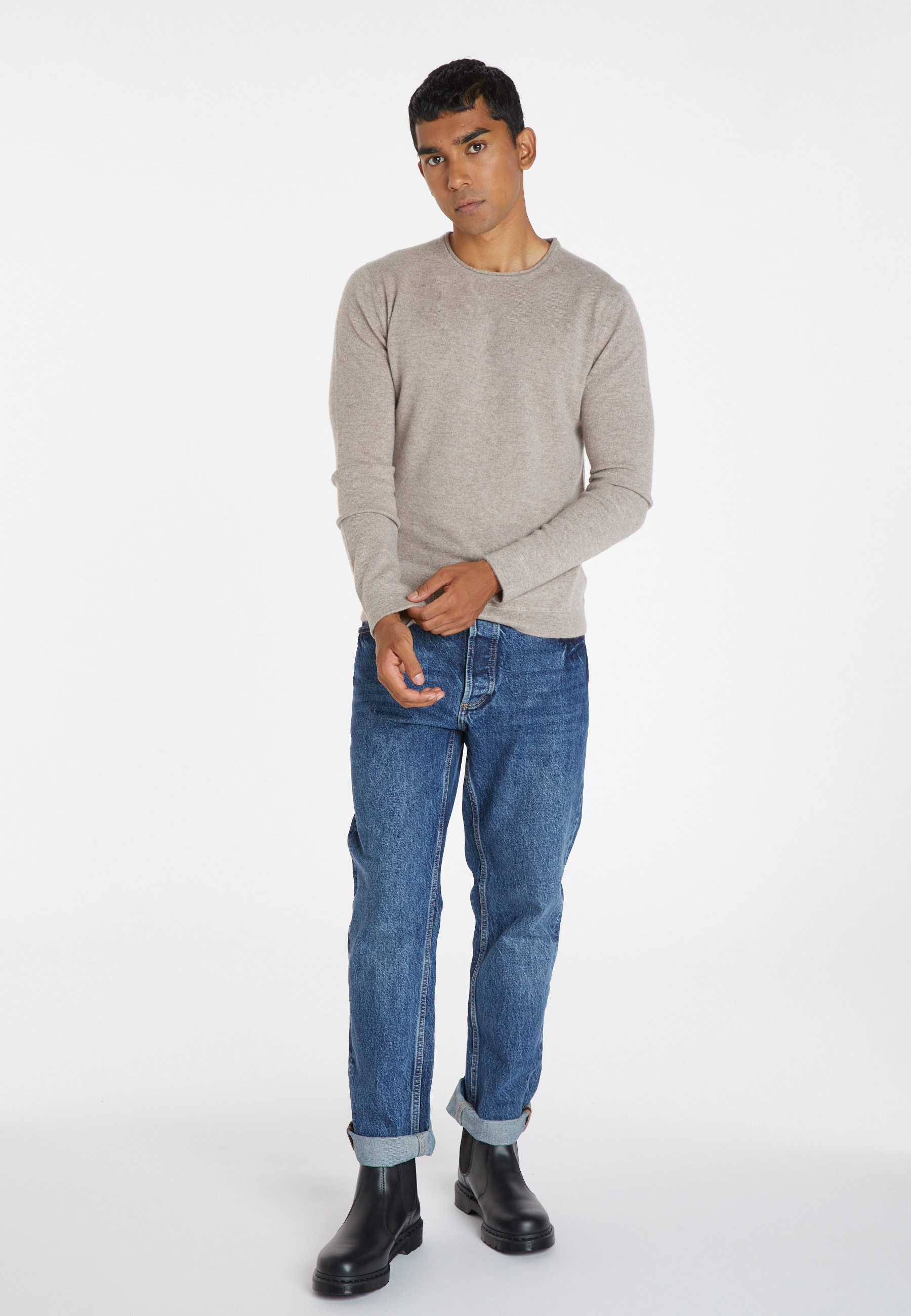 Pull col rond en cachemire finitions roulotées - Ernest 8221