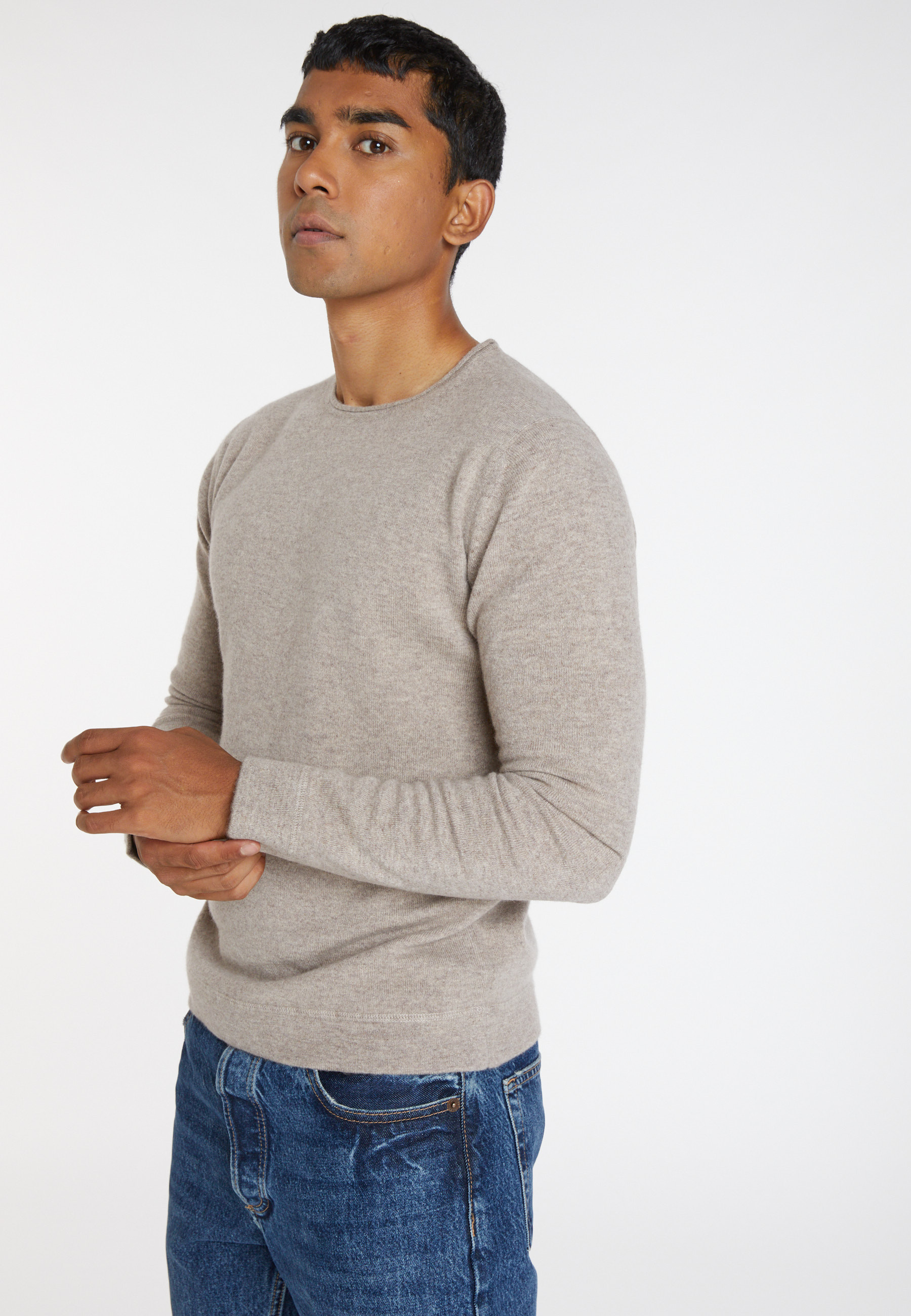 Pull col rond en cachemire finitions roulotées - Ernest 8221