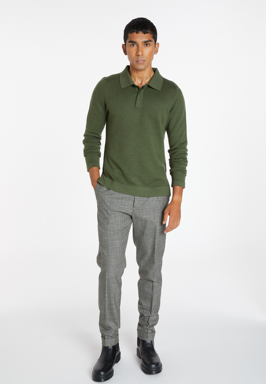 Long-sleeved polo shirt in merino wool - Sidney