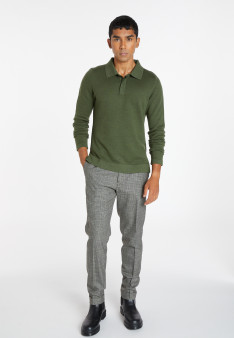 Long-sleeved polo shirt in merino wool - Sidney