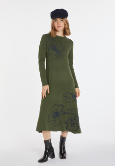 Long flared dress in merino wool - Charlize