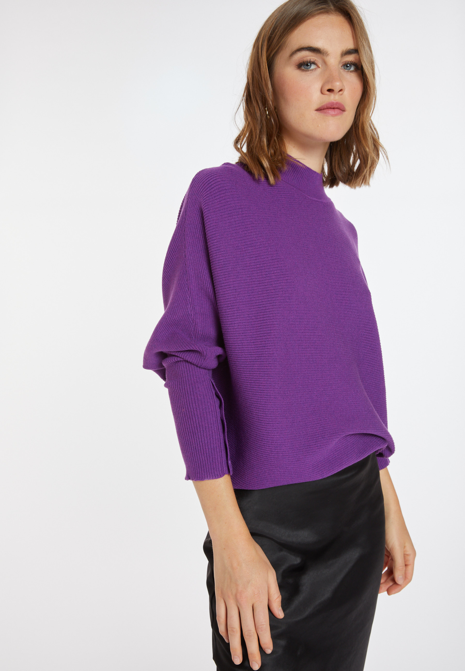 Pull ample col montant en laine  mélangée - Caly 8290