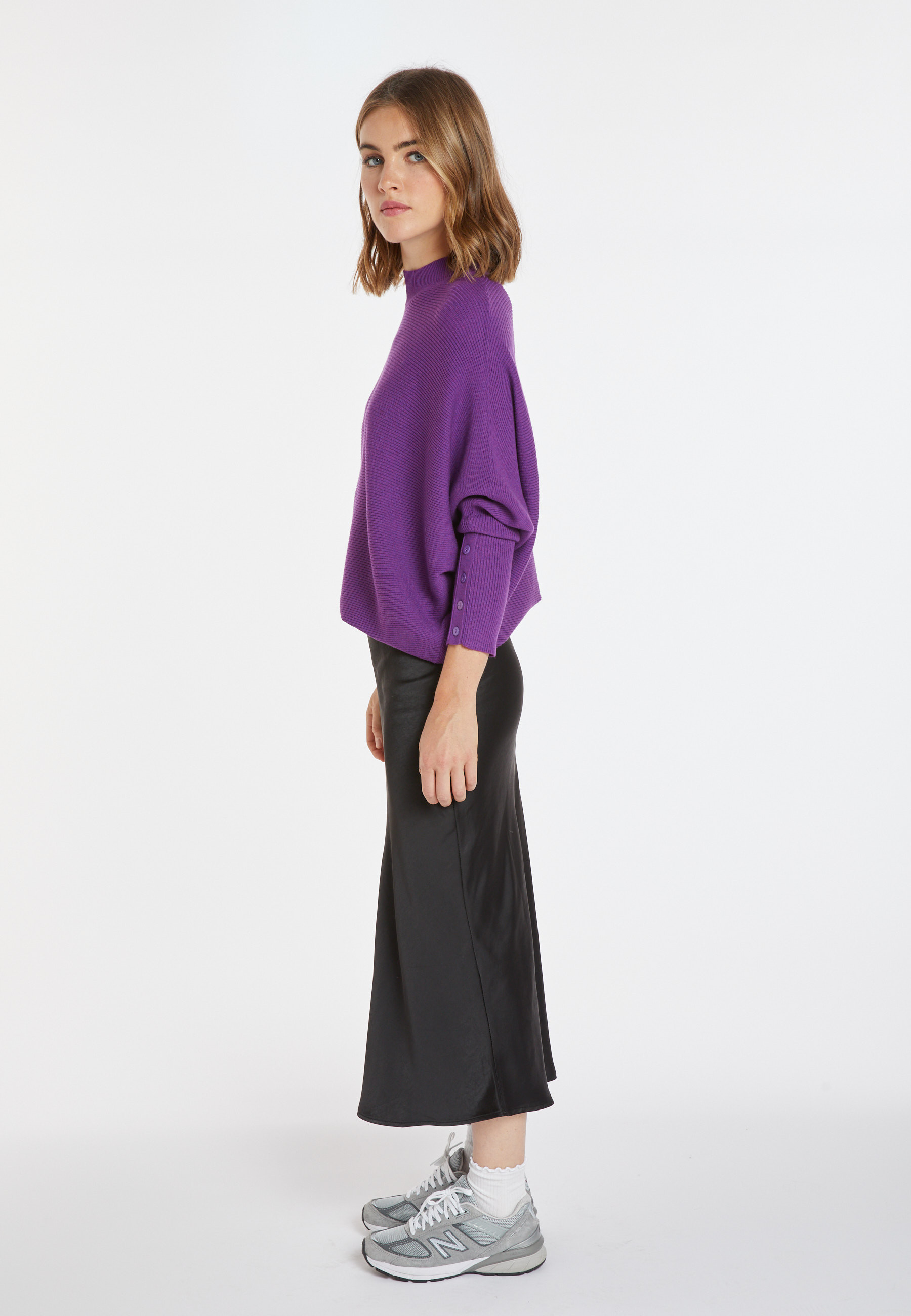 Pull ample col montant en laine  mélangée - Caly 8290