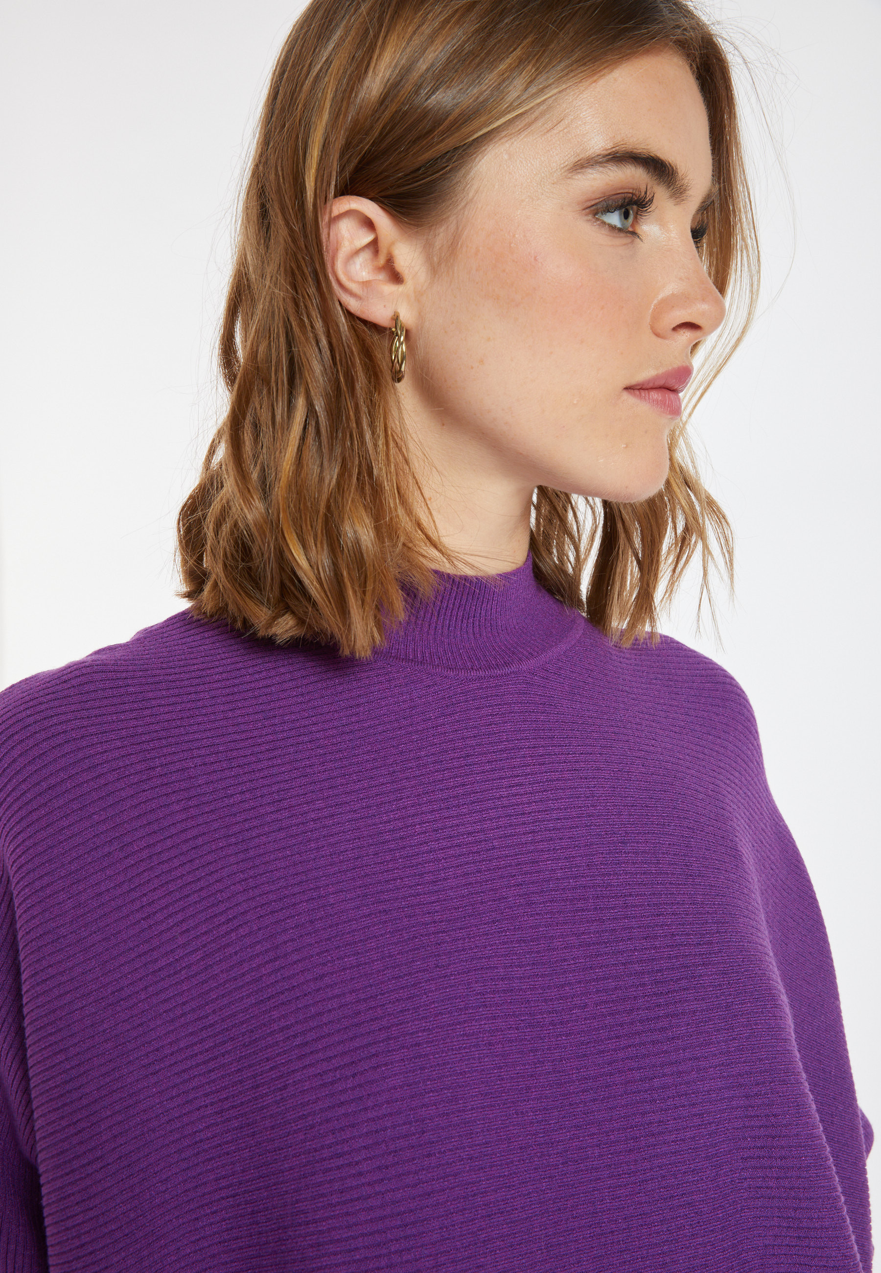 Pull ample col montant en laine  mélangée - Caly 8290