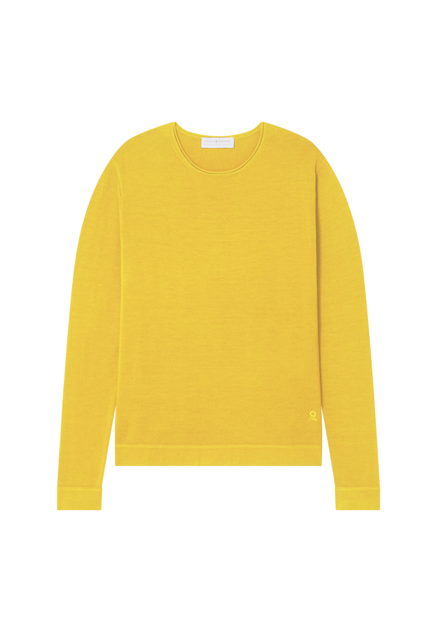 Pull col rond en laine mérinos finitions roulotées - Rythme