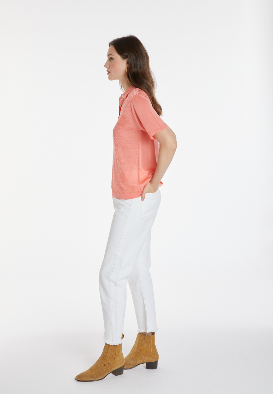 Patterned polo shirt in Fil Lumière - Karin