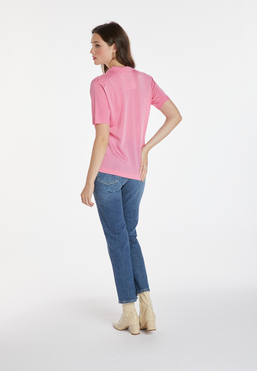 Flower pattern V-neck polo-shirt - Kheira