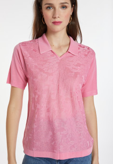 Flower pattern V-neck polo-shirt - Kheira