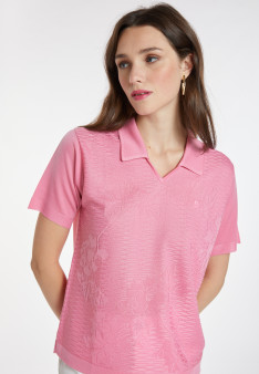 Flower pattern V-neck polo-shirt - Kristina