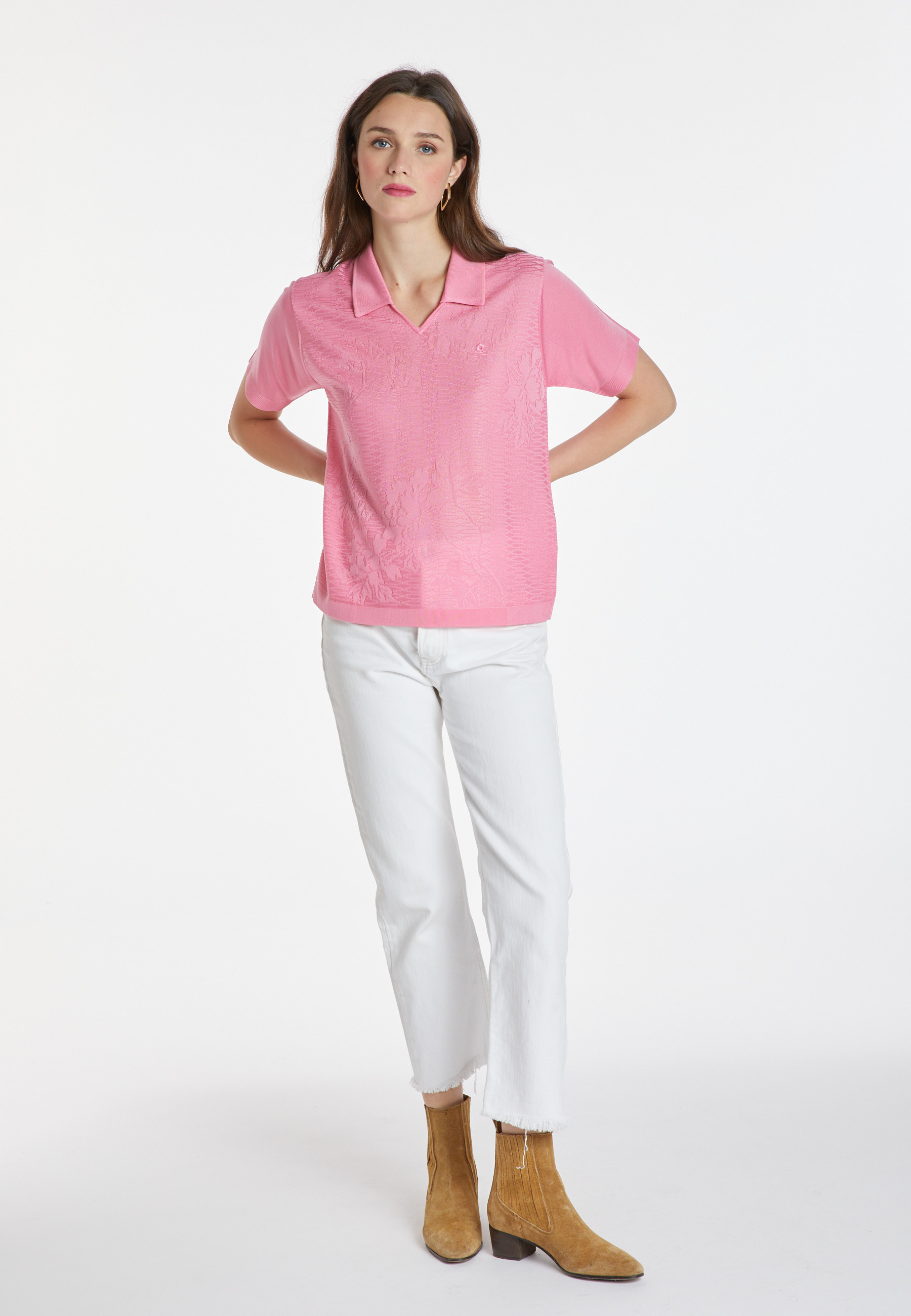 Flower pattern V-neck polo-shirt - Kristina